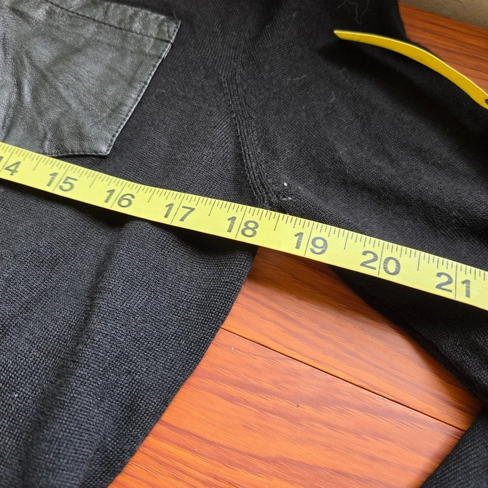 The Kooples Black Merino Wool V Neck Sweater with‎ Leather Pocket - Small